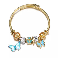 18k Gold Blau Schmetterling Charmes Armband - Glamouröses blau