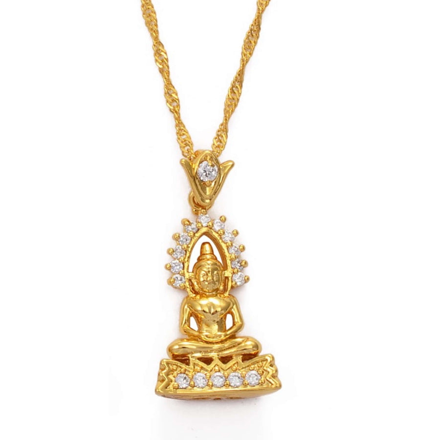 18k Gold Buddah Halskette mit Zirkonia - Exquisite spirituelle Schönheit