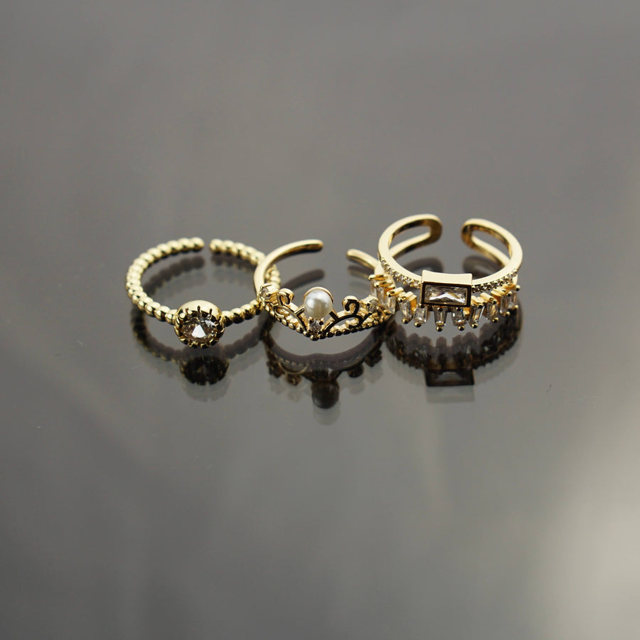 18K Gold Diadem Ring mit Perle und Zirkonia, tief in Liebe verbunden, mit weißem Stein, ein Versprechen für ewige Verbundenheit