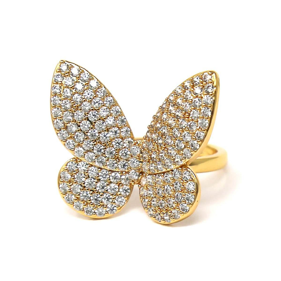 Anmutiger 18K Gold Schmetterling Ring mit Zirkonia-Steinen, der den Charme eines Belle Butterfly Rings verkörpert