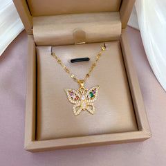 Schmetterling Halskette mit Zirkonia Steinen 18-Karat Vergoldet