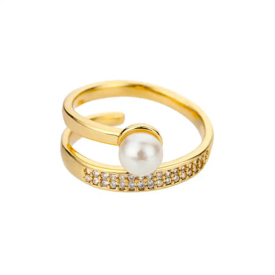 Perlenring mit echter Perle, verziert mit 18K Gold und Zirkonia - Ein elegantes Schmuckstück für zeitlose Schönheit.