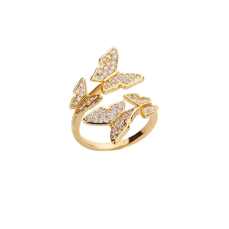 Papillon Ring mit Schmetterling und Zirkonia, aus edlem 18K Gold - Ein bezauberndes Schmuckstück mit natürlicher Eleganz.