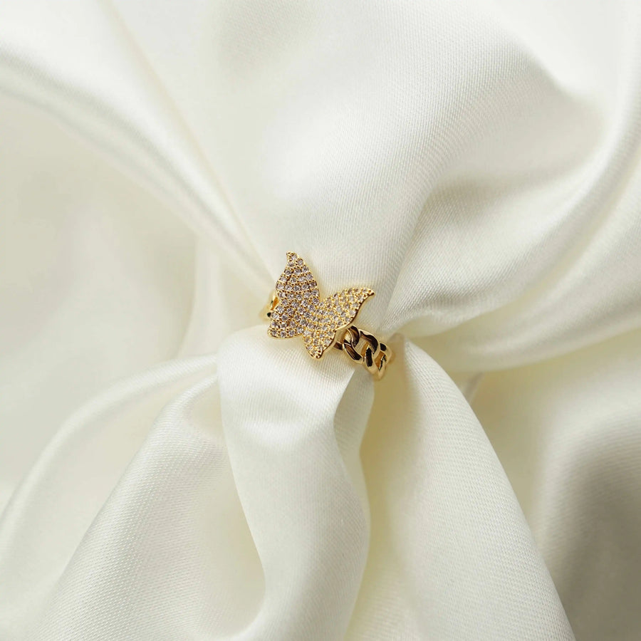 Serenity Ring - Verstellbarer Schmetterlingsring aus 18K Gold mit Zirkonia-Steinen.