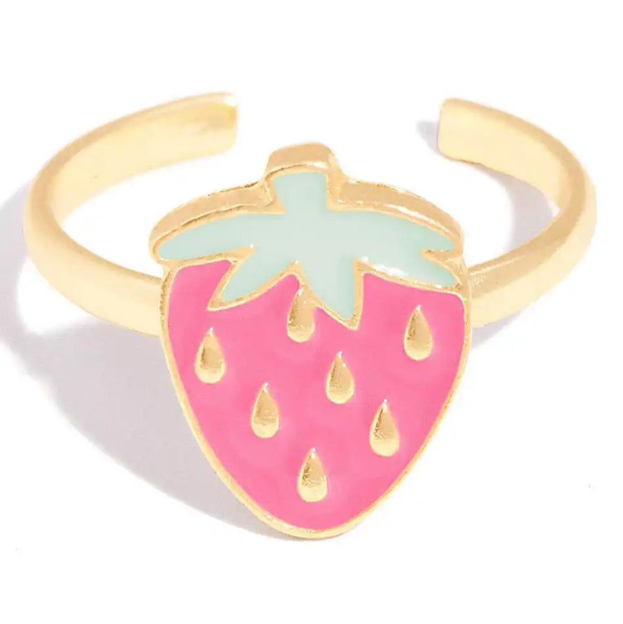 Erdbeer-Ring: Ein verstellbarer Goldring mit einem bezaubernden Erdbeerdesign. Zeigen Sie Ihre Liebe zu süßen Früchten mit diesem verspielten und stilvollen Schmuckstück. Perfekt für den Sommer und ein fruchtiges Statement.