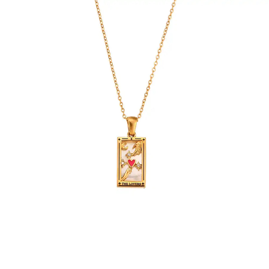 The Lovers Tarotkarten Halskette - Inspirierende Halskette aus 18K Gold mit dem Motiv der Liebenden aus dem Tarot für romantische und harmonische Beziehungen.